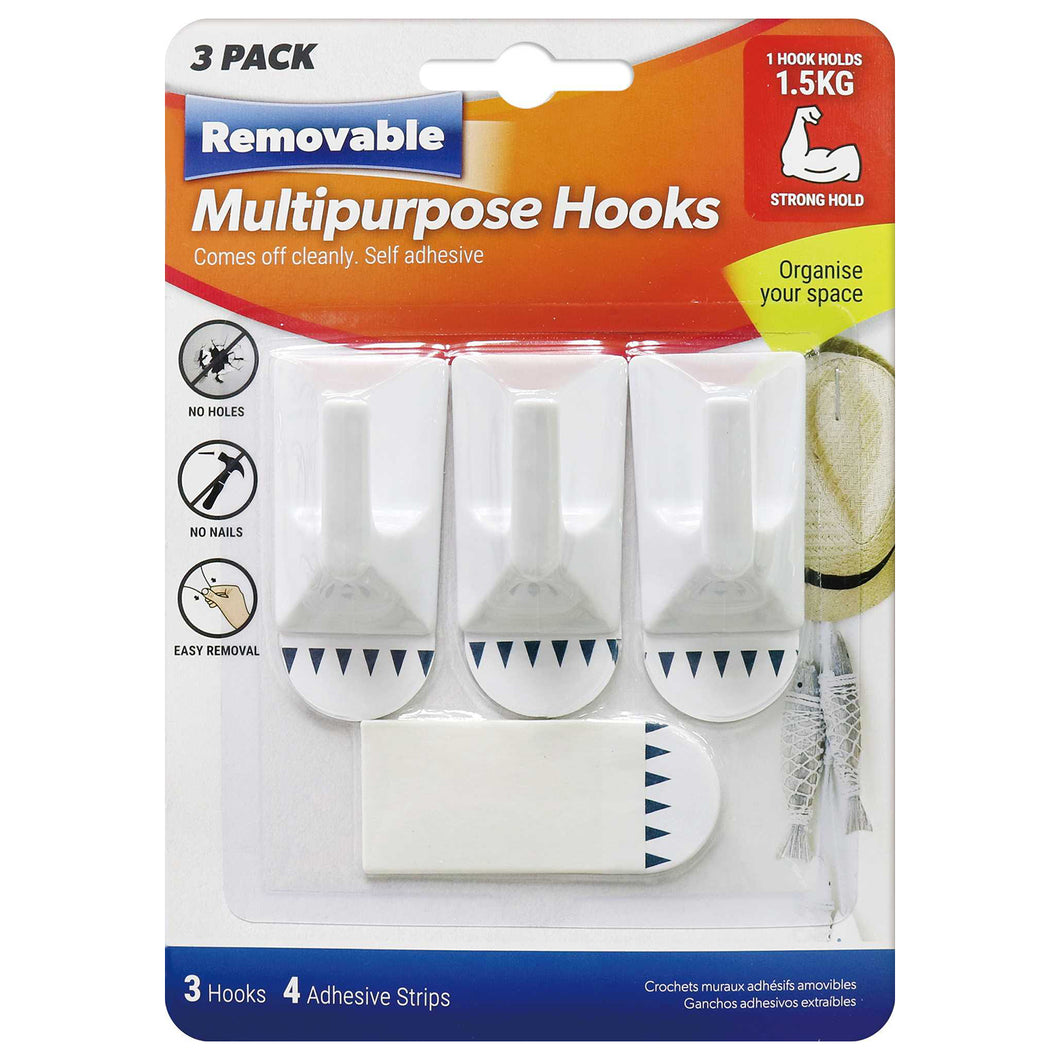 Removable Multipurpose Self Adhesive Hooks 3 Pack