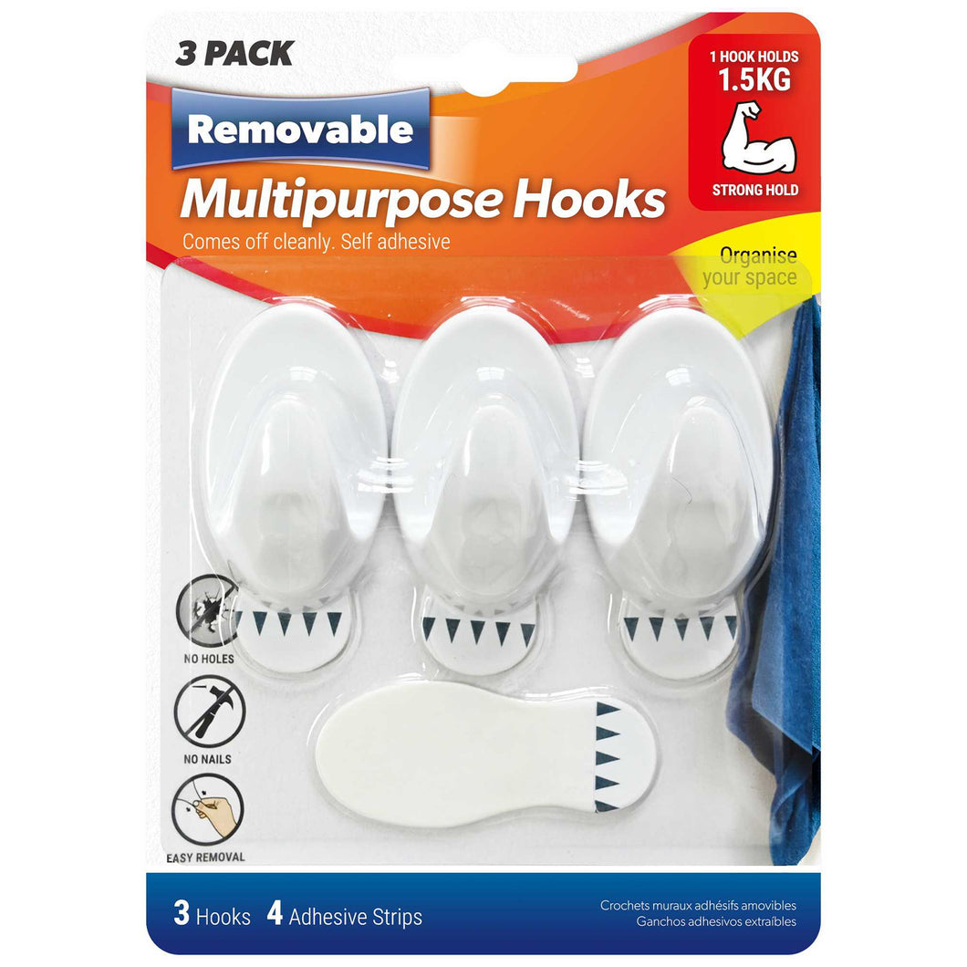 Removable Multipurpose Hooks 3 Pack