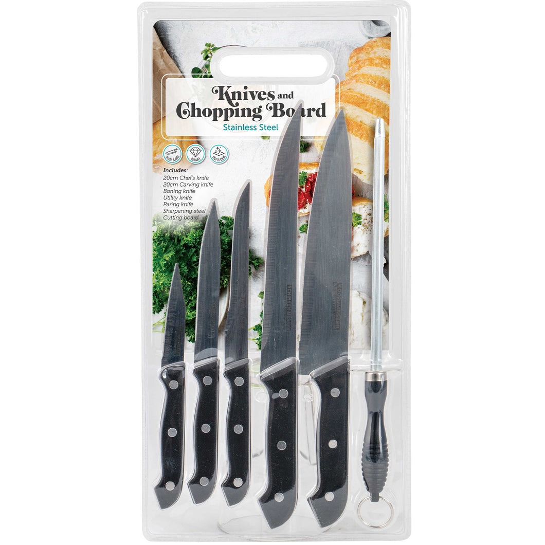 Stainless Steel Knife Set With Chopping Board