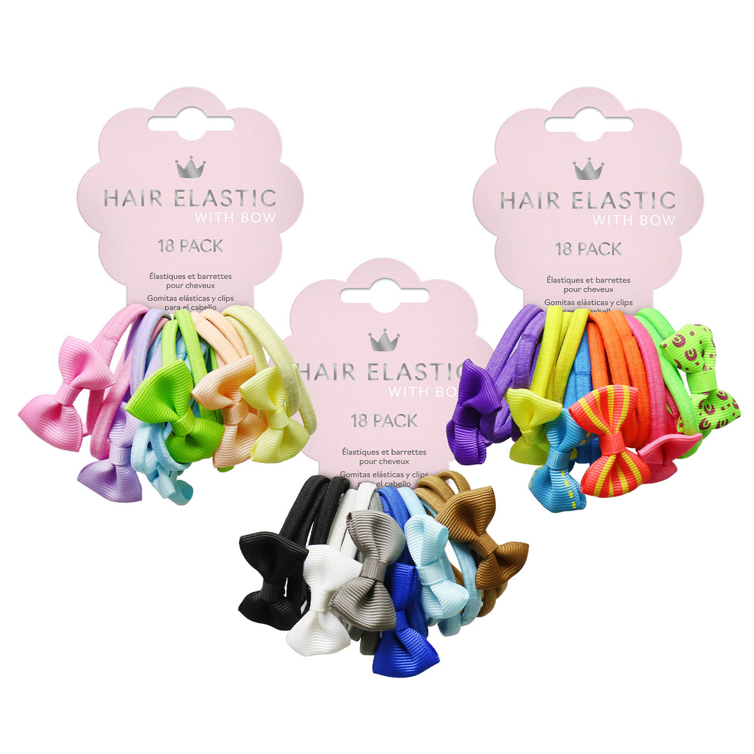 Hair Elastics With Bow 18 Pack Assorted
