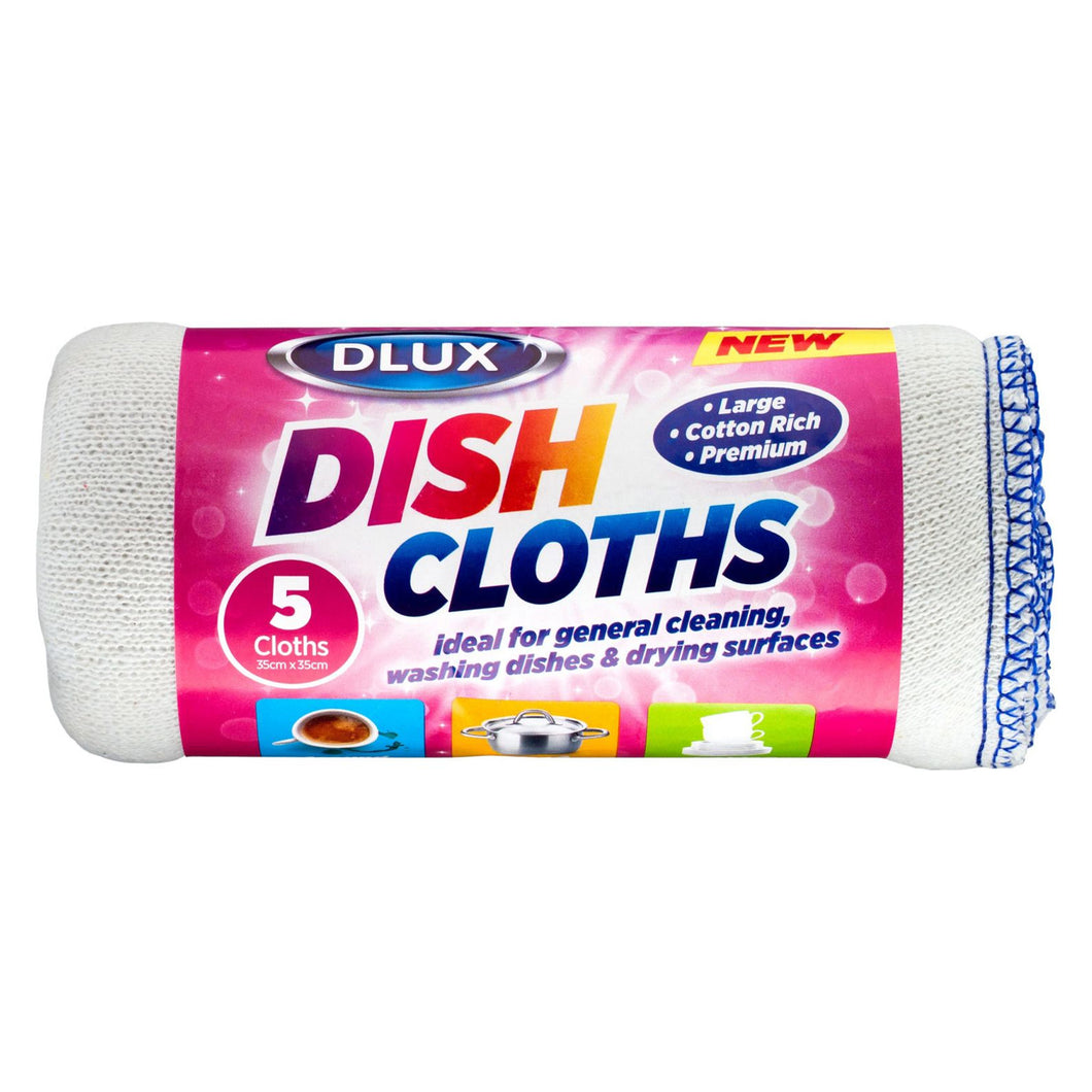 Dlux Large Cotton Rich Dish Cloths 5 Pack