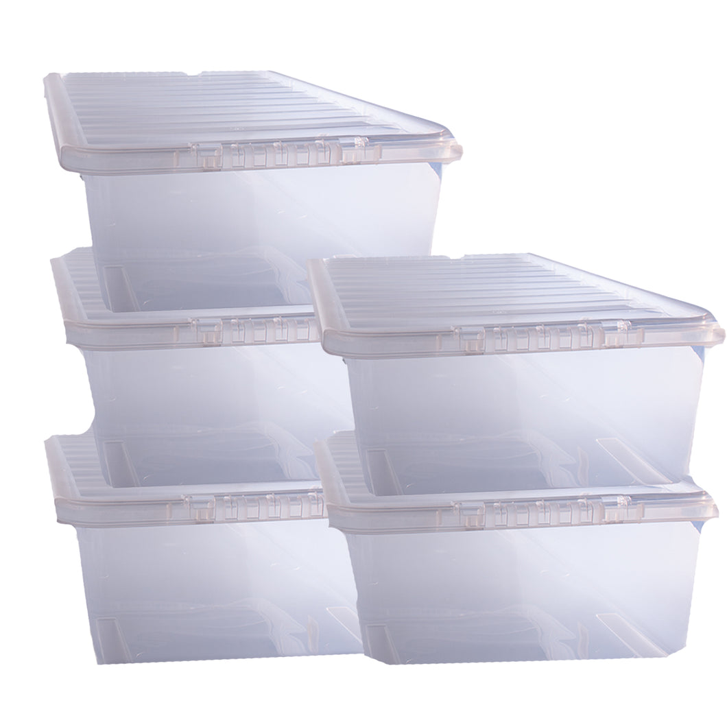 43 Litre Clear Plastic Rectangular Storage Box 5 Pack
