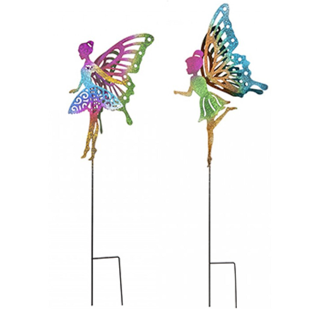 Giant Metal Fairy With Moving Wings On A Stake Assorted