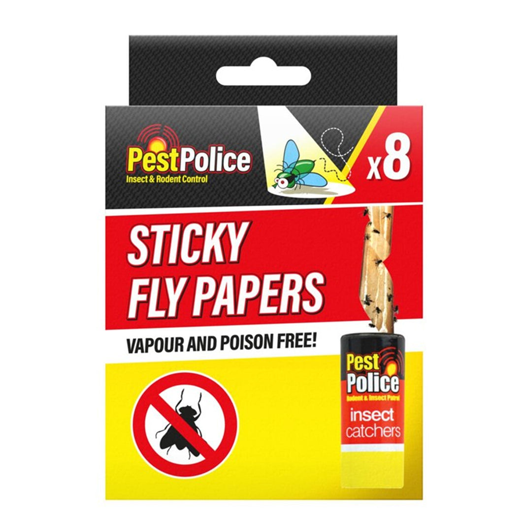 Pest Police Sticky Fly Paper Insect Catchers 8 Pack