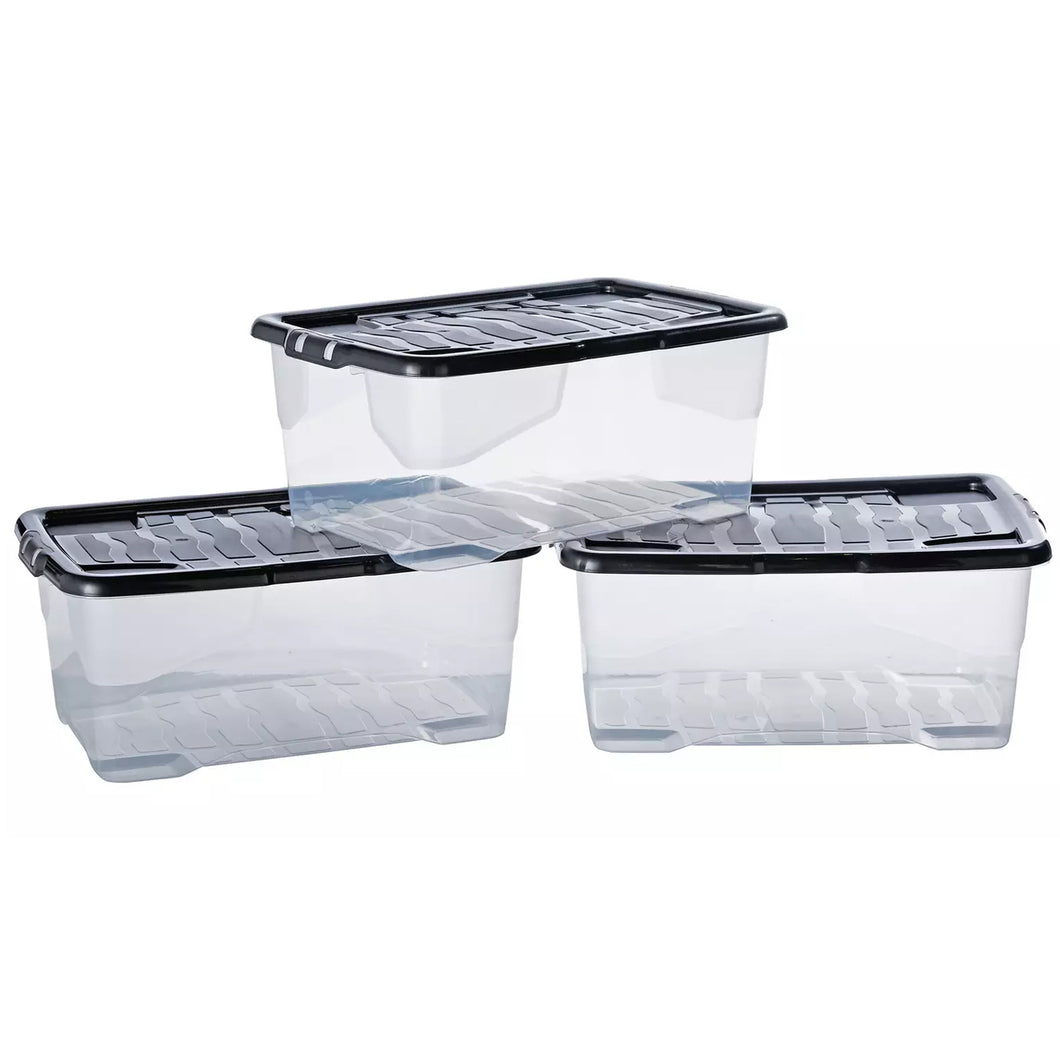 Strata Curve Plastic Storage Box With Lids 42L 3 Pack