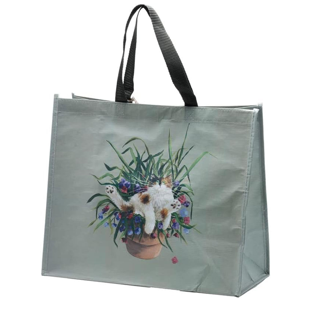 Puckator Floral Cat In Pot Recycled Shopping Bag