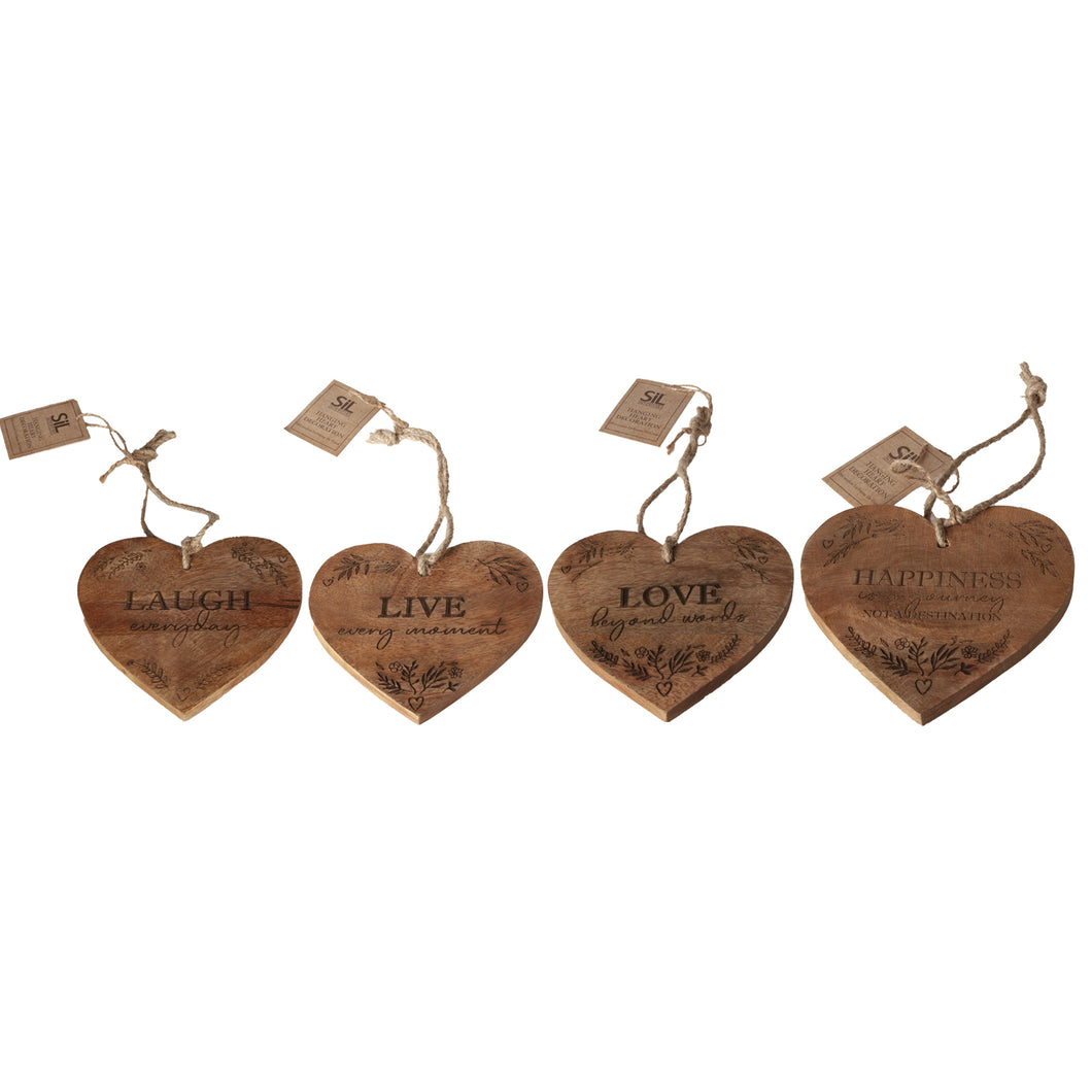 Wooden Hanging Heart 14cm Assorted