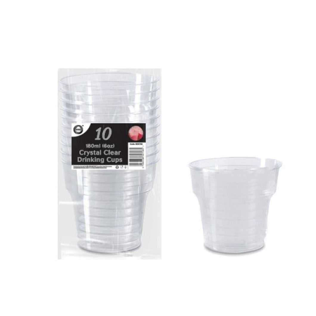 Crystal Clear Plastic Drinking Cups 180ml 10 Pack
