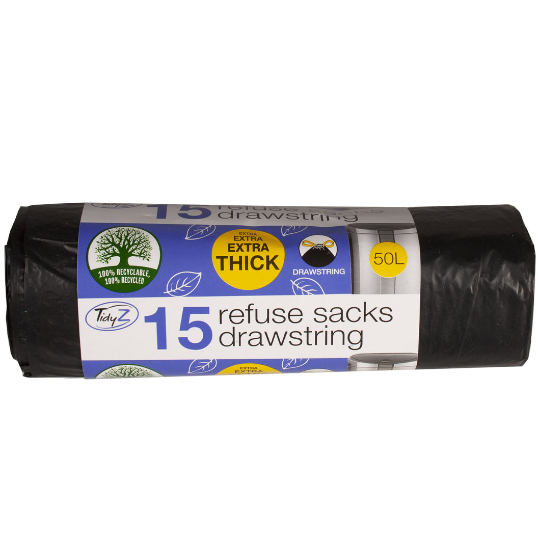 TidyZ Drawstring Extra Thick Refuse Sacks 50L 15 Pack