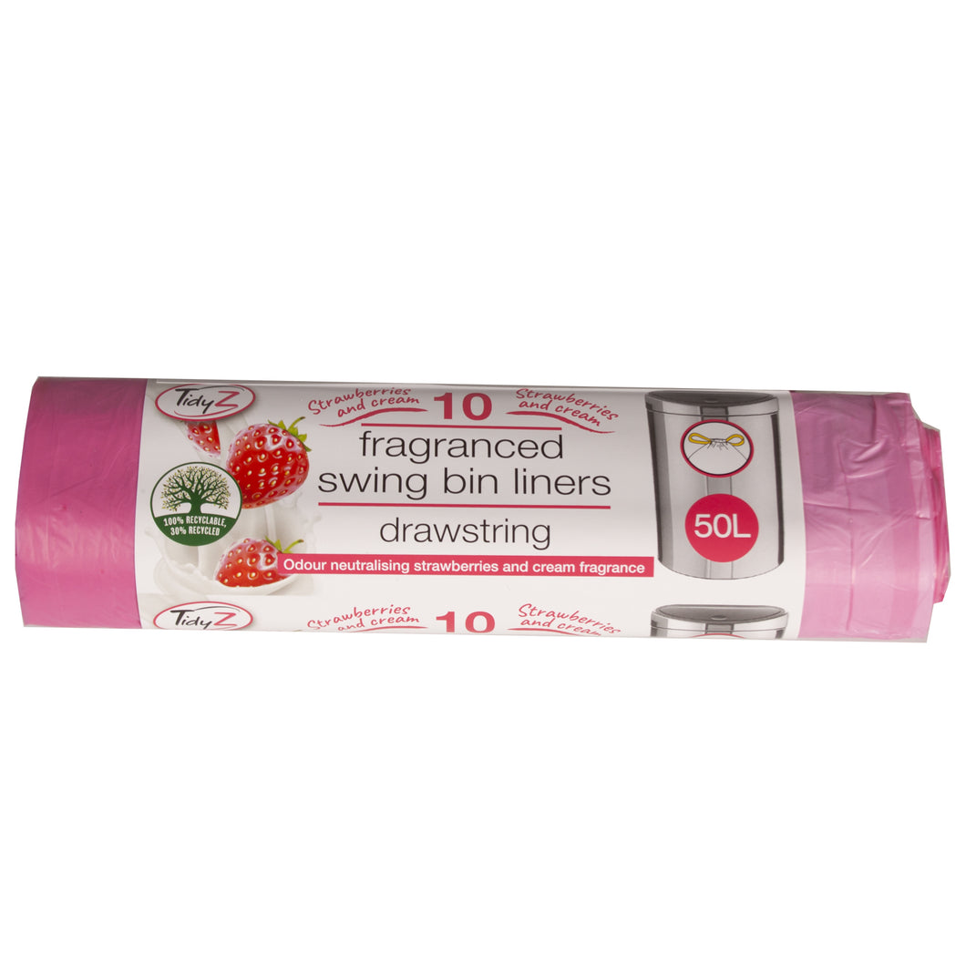 TidyZ Strawberries & Cream Fragranced Swing Bin Liners 50L 10 Pack