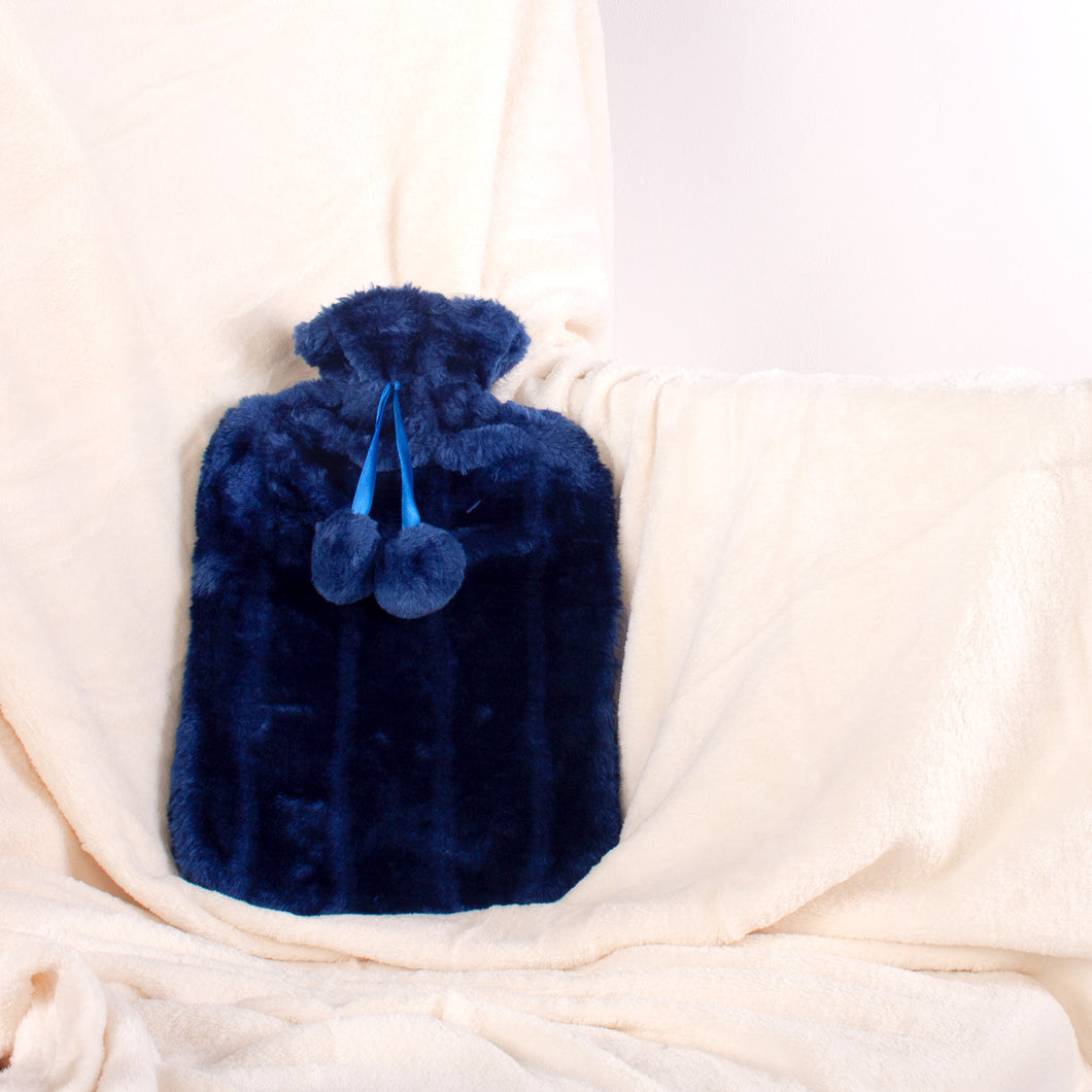 Cozy And Warm Large 2L Plush Hot Water Bottle Navy