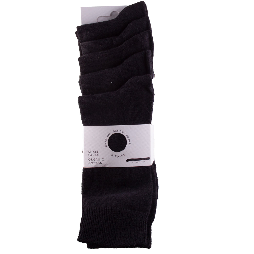 Plain Black Cotton Socks 5 Pack 9-11