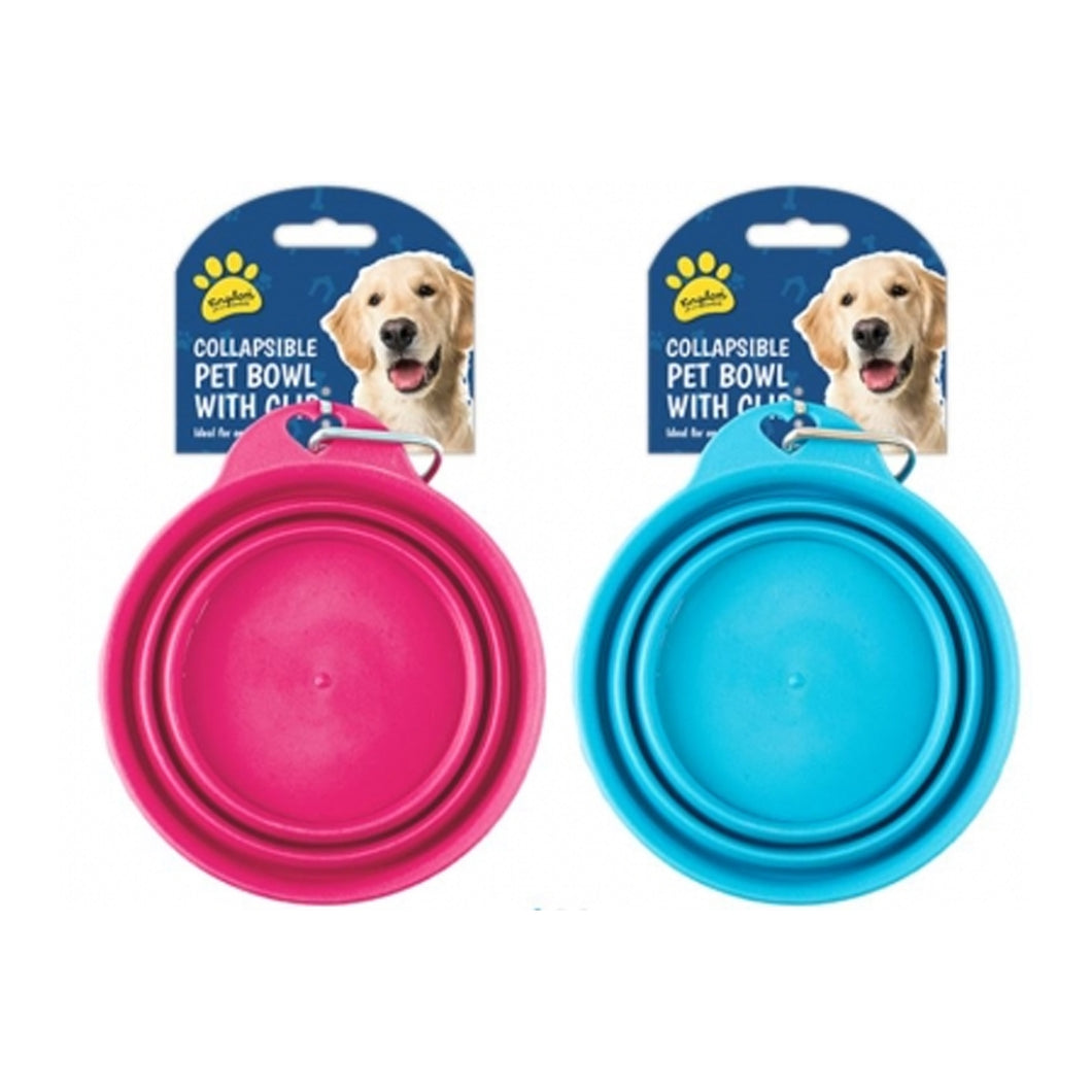 Collapsible Pet Bowl With Clip 15cm - Assorted