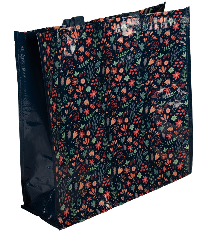 Navy Blue Floral Reusable Shopping Bag 40cm