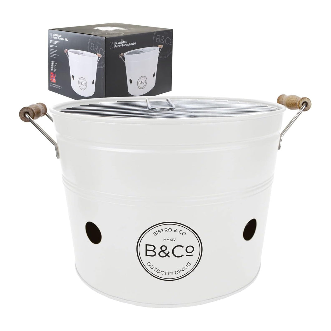 B&Co White Karridale Family Sized Portable Bucket BBQ