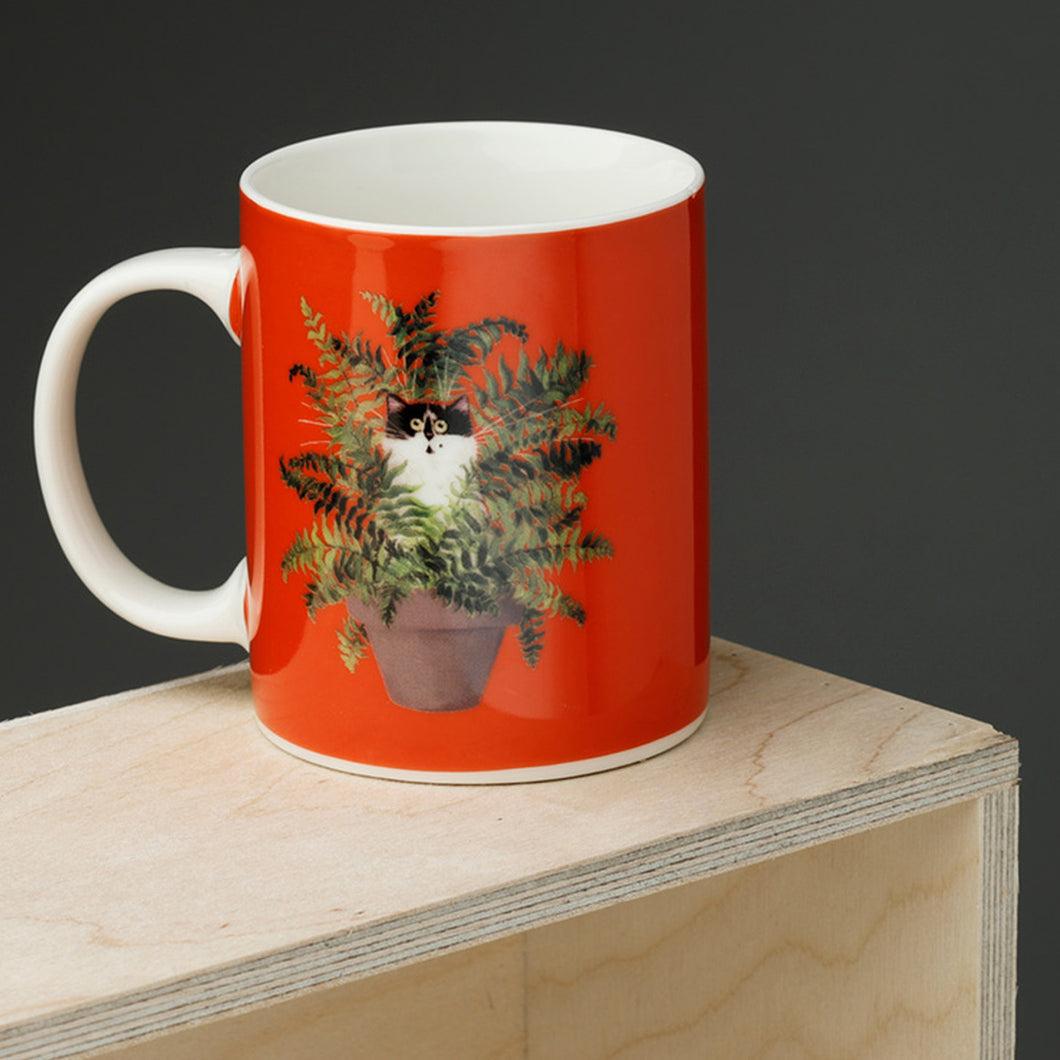 Kim Haskins Red Cat in Plant Pot Mug