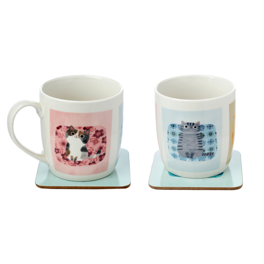 Angie Rozelaar Planet Cat Porcelain Mug & Coaster Set