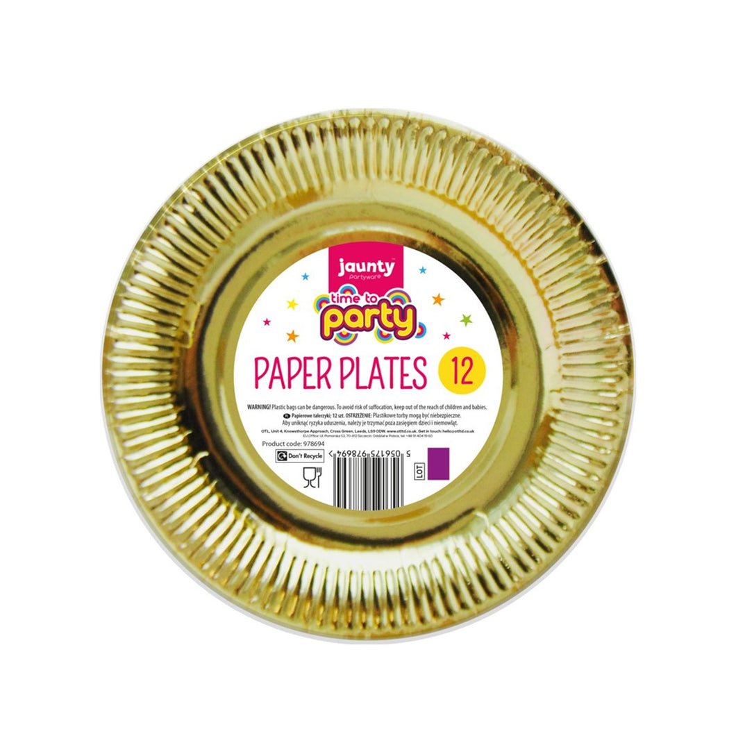Jaunty Partyware Gold Paper Plates 9'' 12 Pack