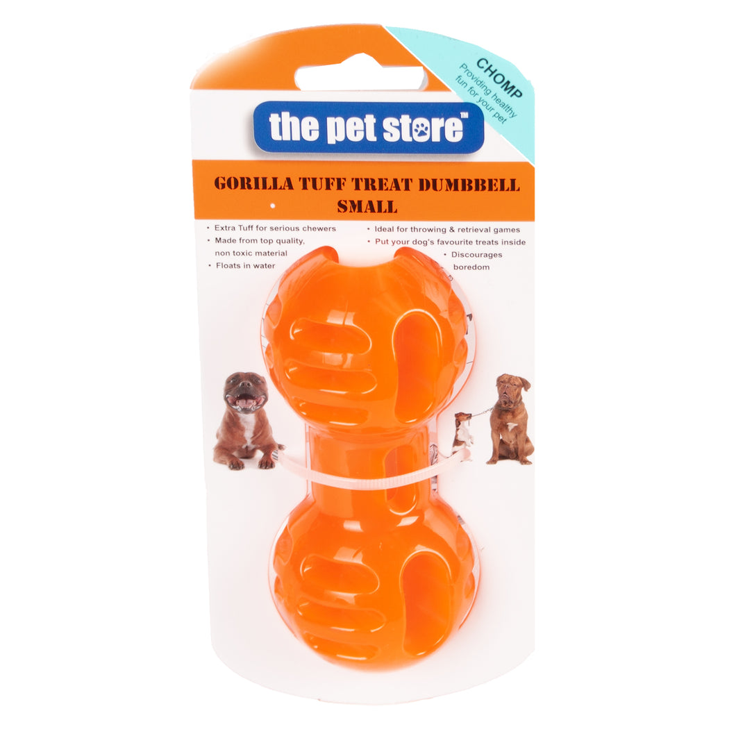 Gorilla Tuff Treat Orange Small Dumbbell Dog Toy