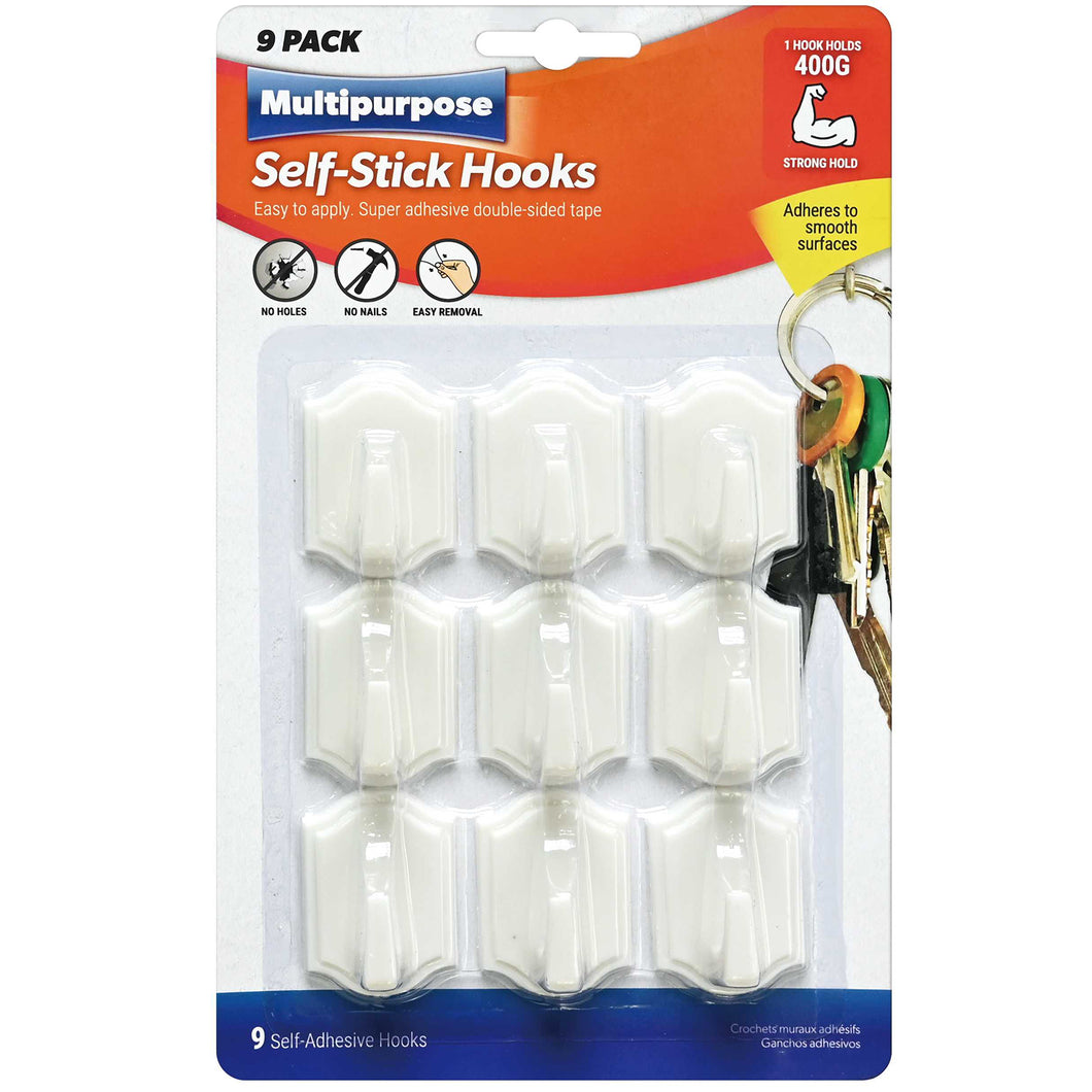 White Self-Stick Hooks 4cm 9 Pack