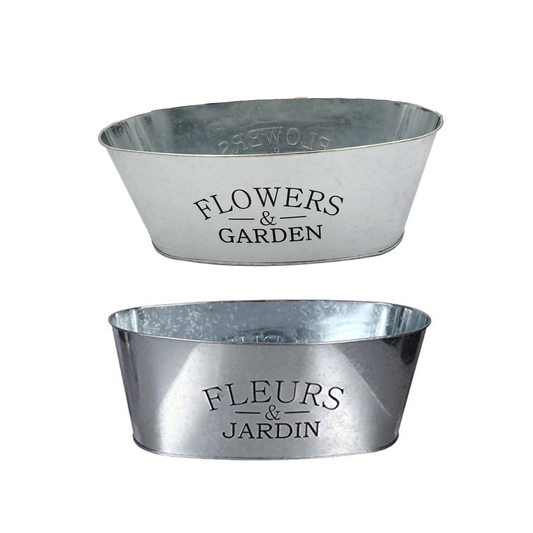 Galvanized Metal Oval-Shaped Planter Assorted