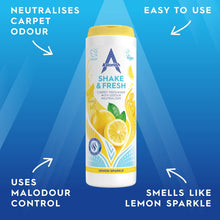 Load image into Gallery viewer, Astonish Lemon Sparkle Shake &amp; Vac Carpet Freshener 400g
