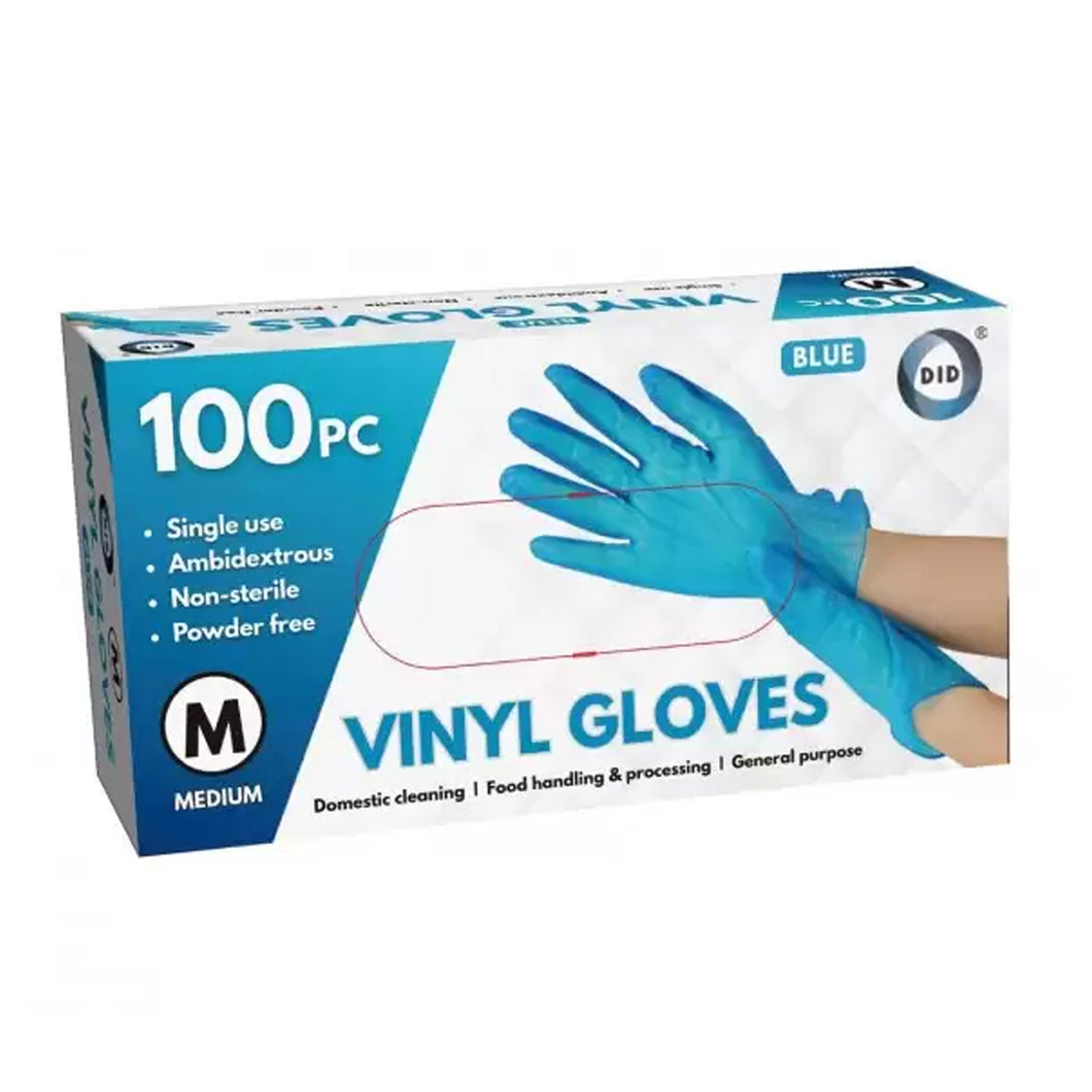 DID Large Powder Free Blue Vinyl Gloves 100 Pack