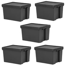 Load image into Gallery viewer, 5 Wham Bam Black Recycled Heavy Duty Storage Boxes &amp; Lids 45L
