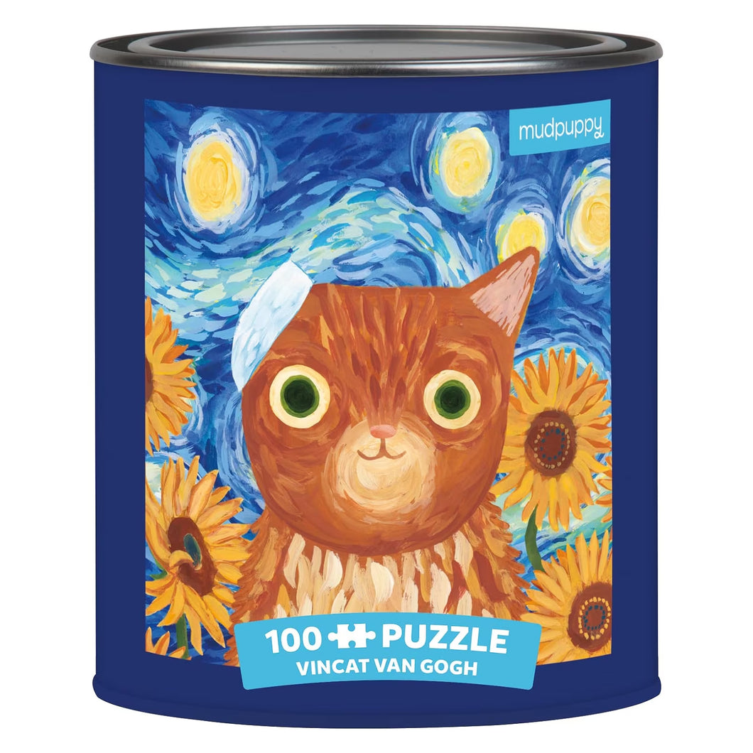 Mudpuppy Vincat Van Gogh Artsy Cats 100 Piece Puzzle Tin