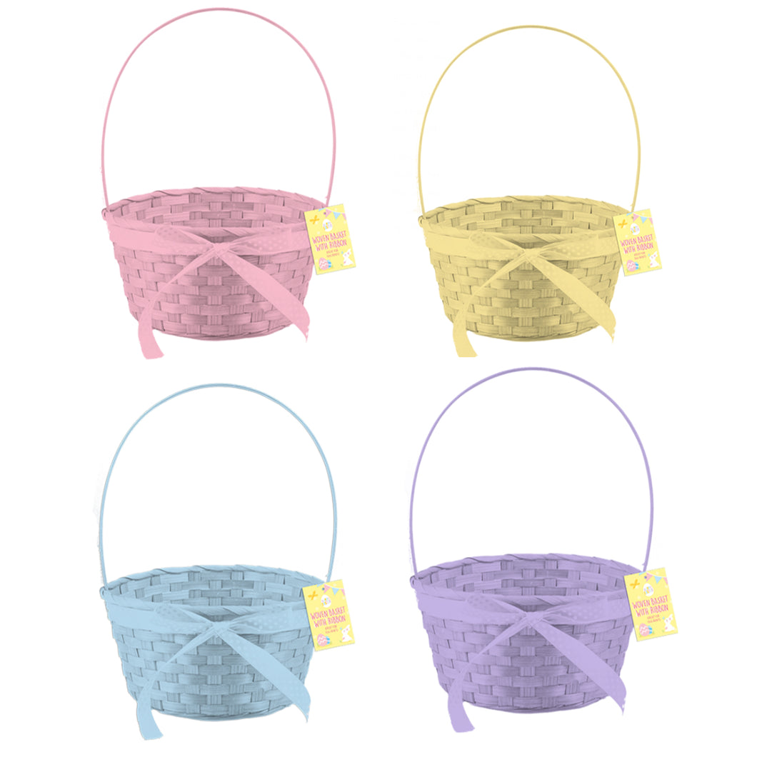 Easter Woven Basket With Ribbon Assorted