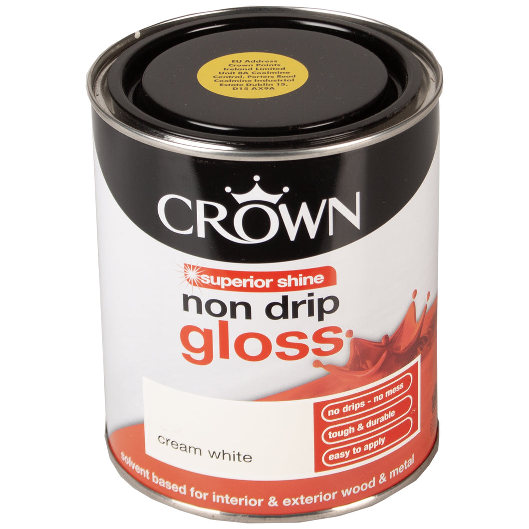 Crown Cream White Superior Shine Non Drip Gloss Paint 750ml
