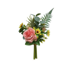 Load image into Gallery viewer, Artificial Rose &amp; Daisy Bundle With Pink &amp; Yellow Fern 35cm
