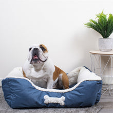 Load image into Gallery viewer, Sweet Dreams Large Blue Linen Dog Bed
