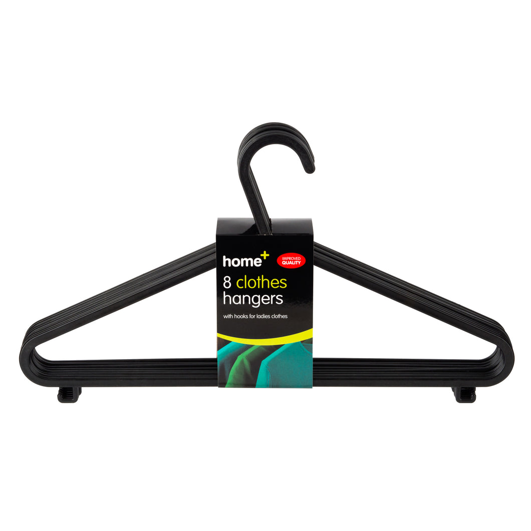 Home+ Black Plastic Clothes Hangers 8 Pack