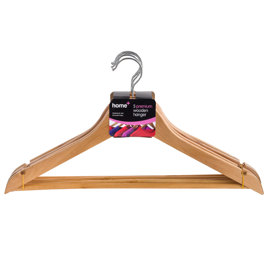 Home+ Premium Wooden Clothes Hangers 5 Pack