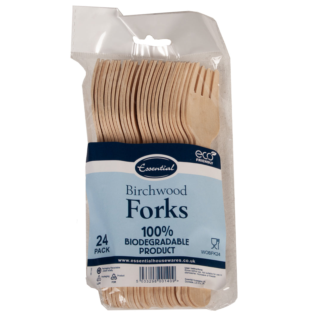 Essential Birchwood Biodegradable Forks 24 Pack