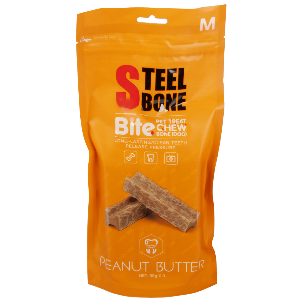 Steel Bone Peanut Butter Bite Dog Treat Chew Bone 3 Pack