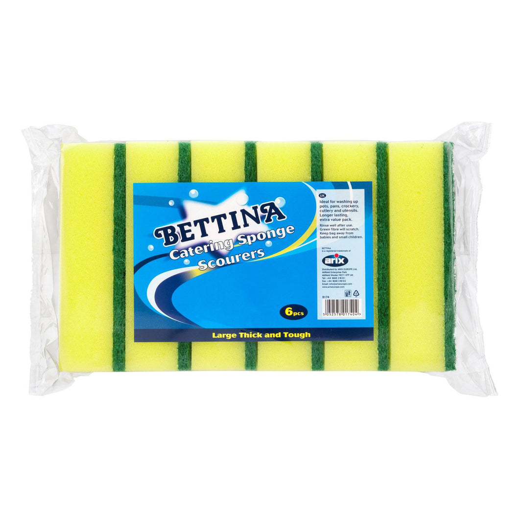 Bettina Heavy Duty Thick Catering Sponge Scourers 6 Pack