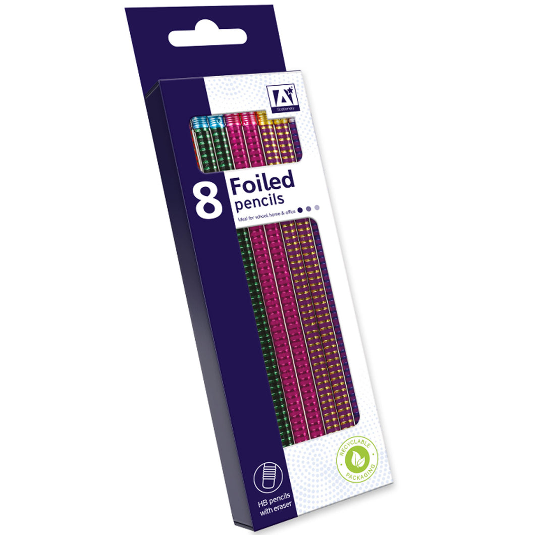 Foiled HB Pencils With Erasers 8 Pack