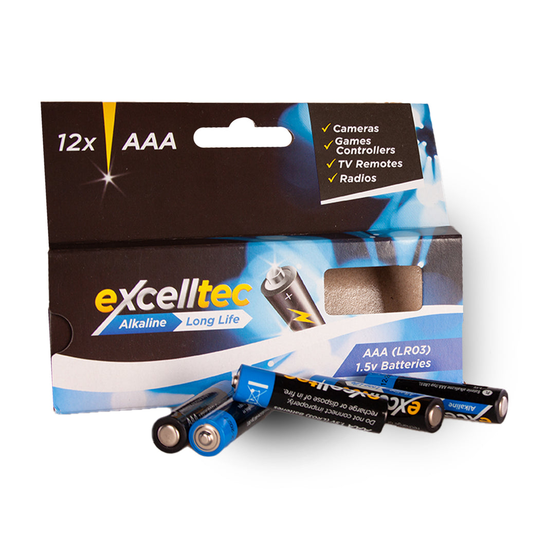 Excelltec AAA Alkaline Batteries 12 Pack