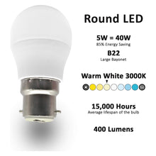 Load image into Gallery viewer, Beaconbulbs LED Round B22 Bulb 5W 400 Lumens
