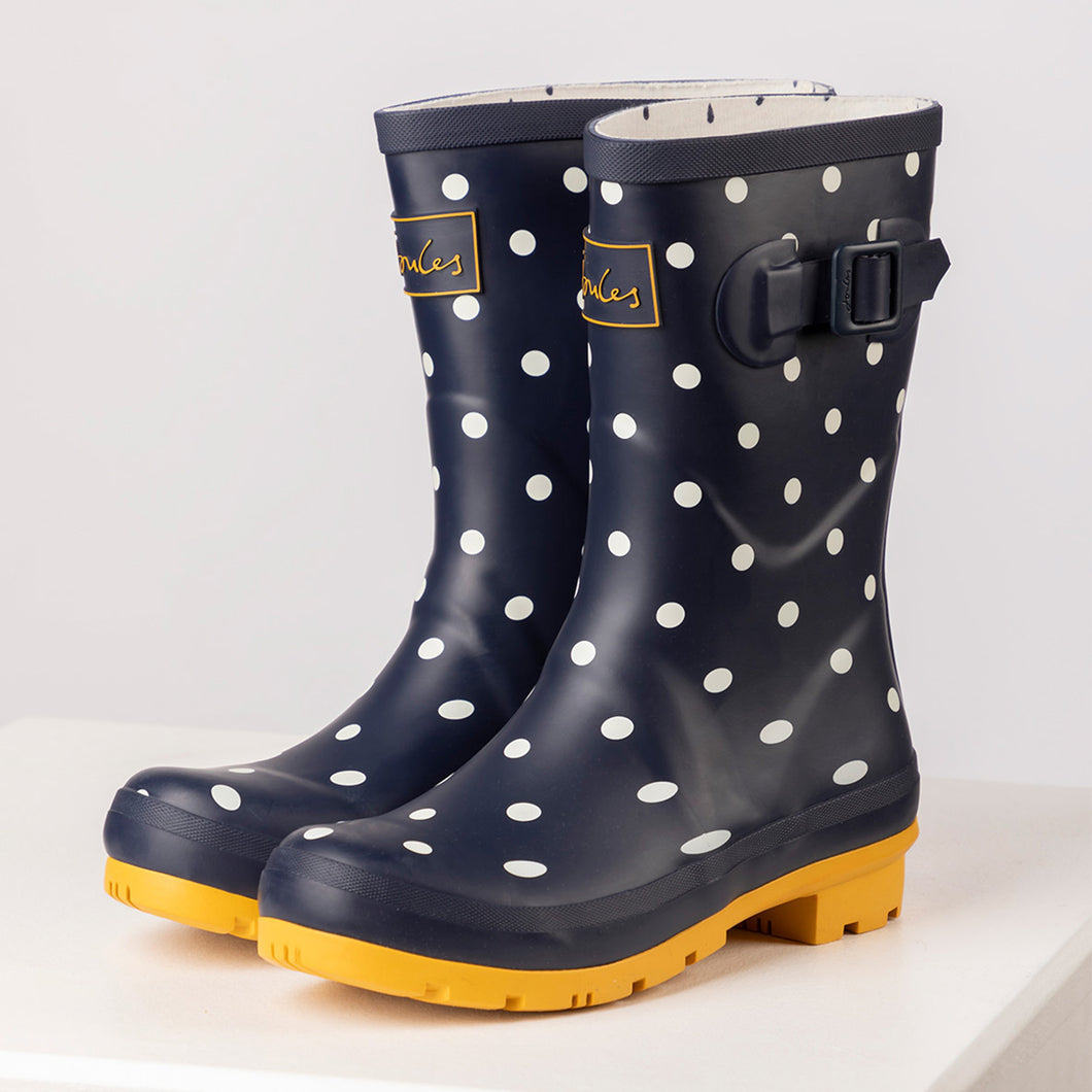 Joules Women's Navy Spot Molly Welly Wellington Boots
