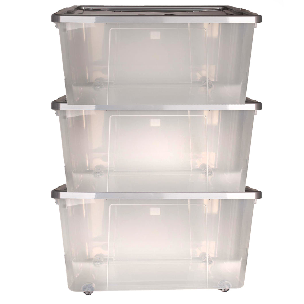 Wheeled Storage Box with Lid 100ltr 3 Pack