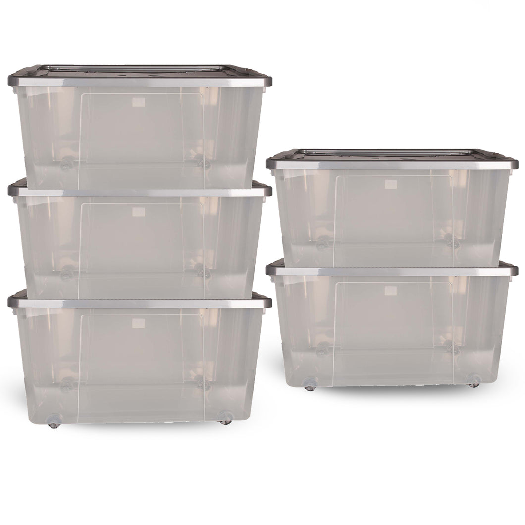 Wheeled Storage Box with Lid 100ltr 5 Pack
