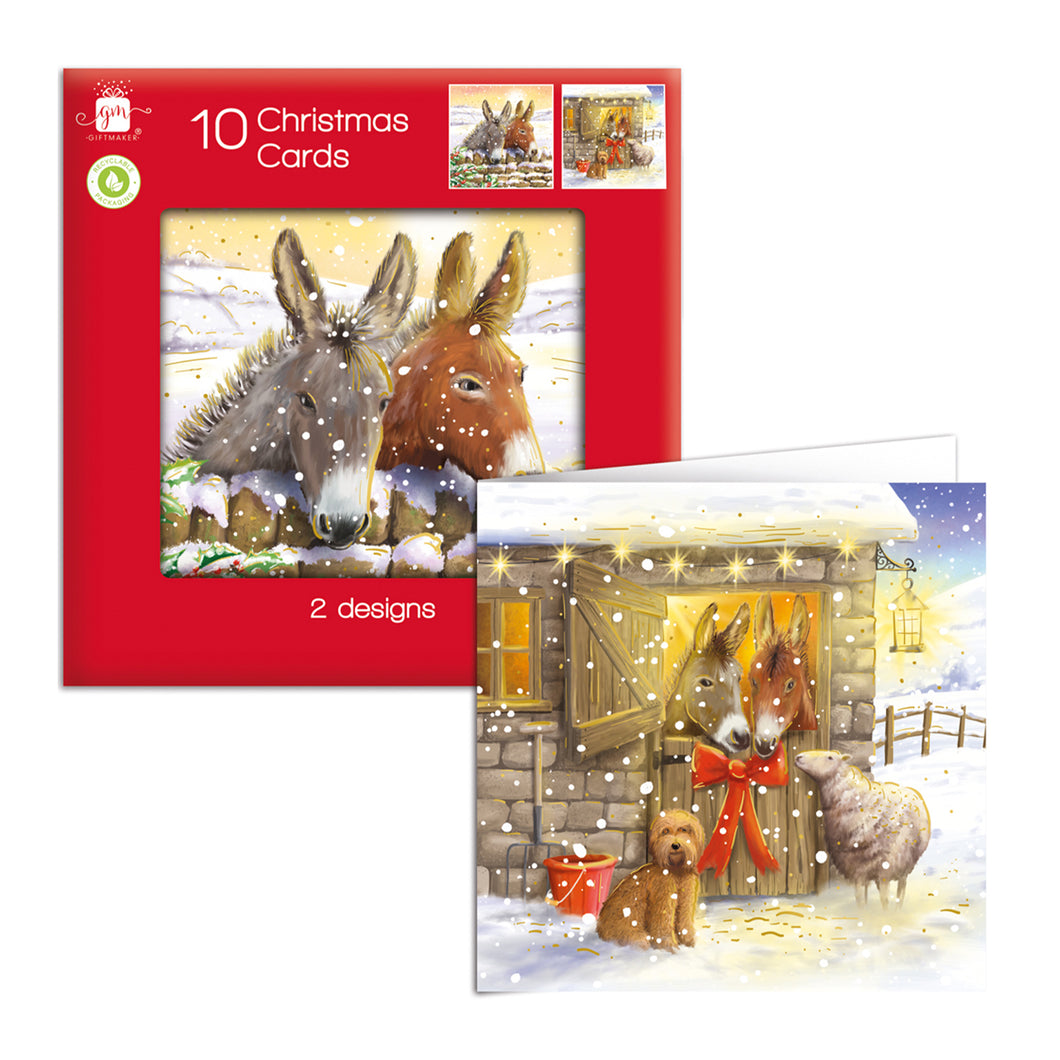 Giftmaker Donkey's In Snow Christmas Cards 10 Pack