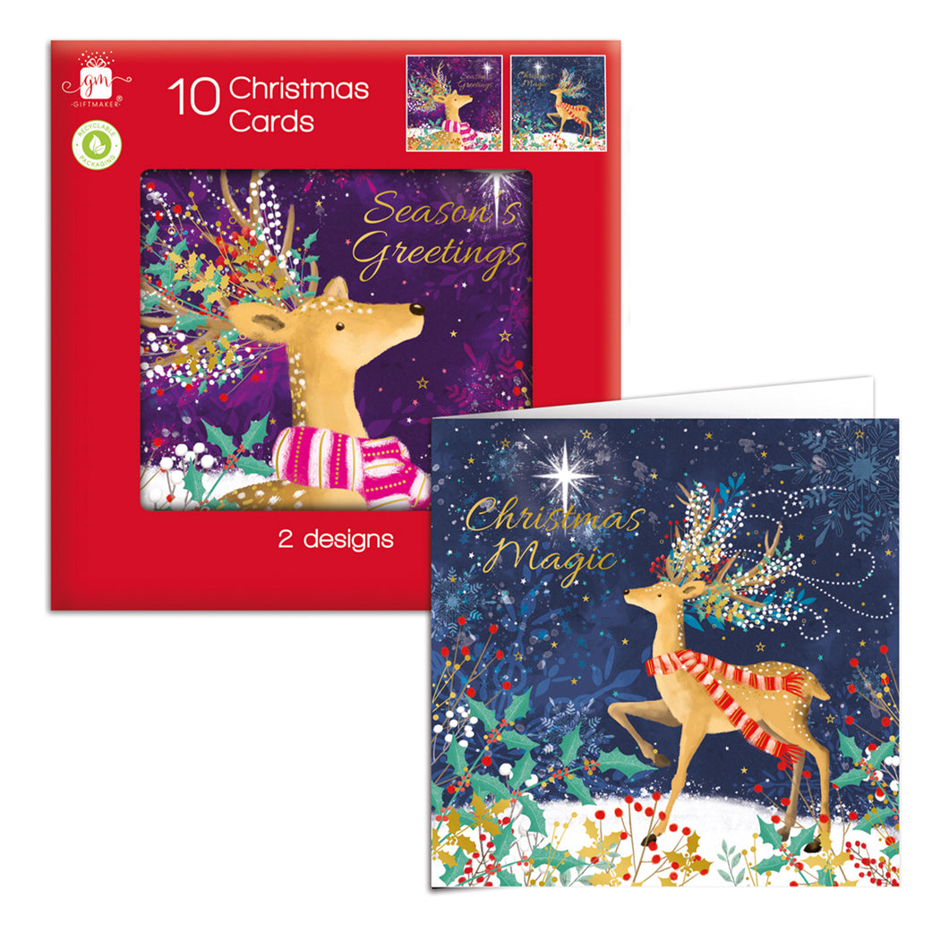 Giftmaker Watercolour Deer Christmas Cards 10 Pack