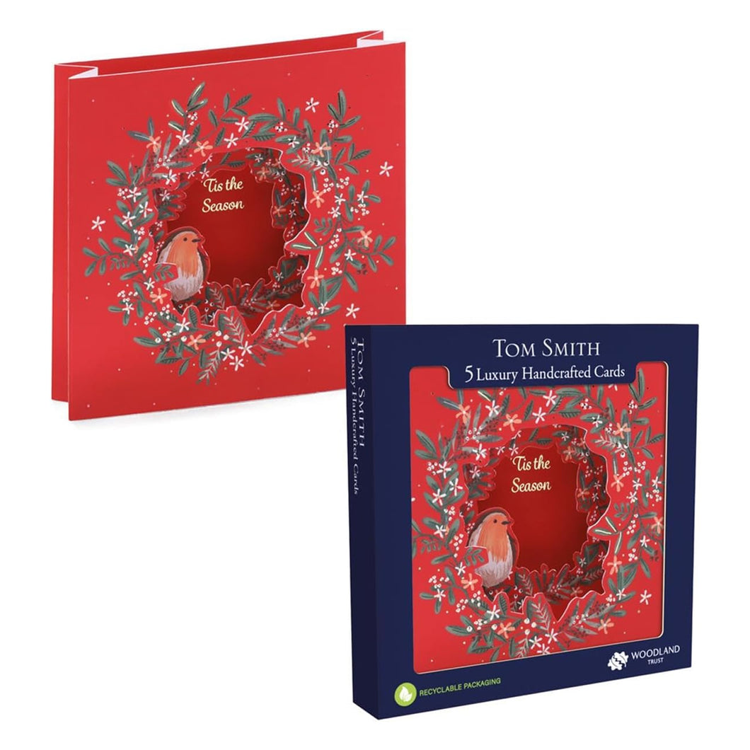 Tom Smith Luxury Handcrafted Festive Foliage Christmas Cards 5 Pack