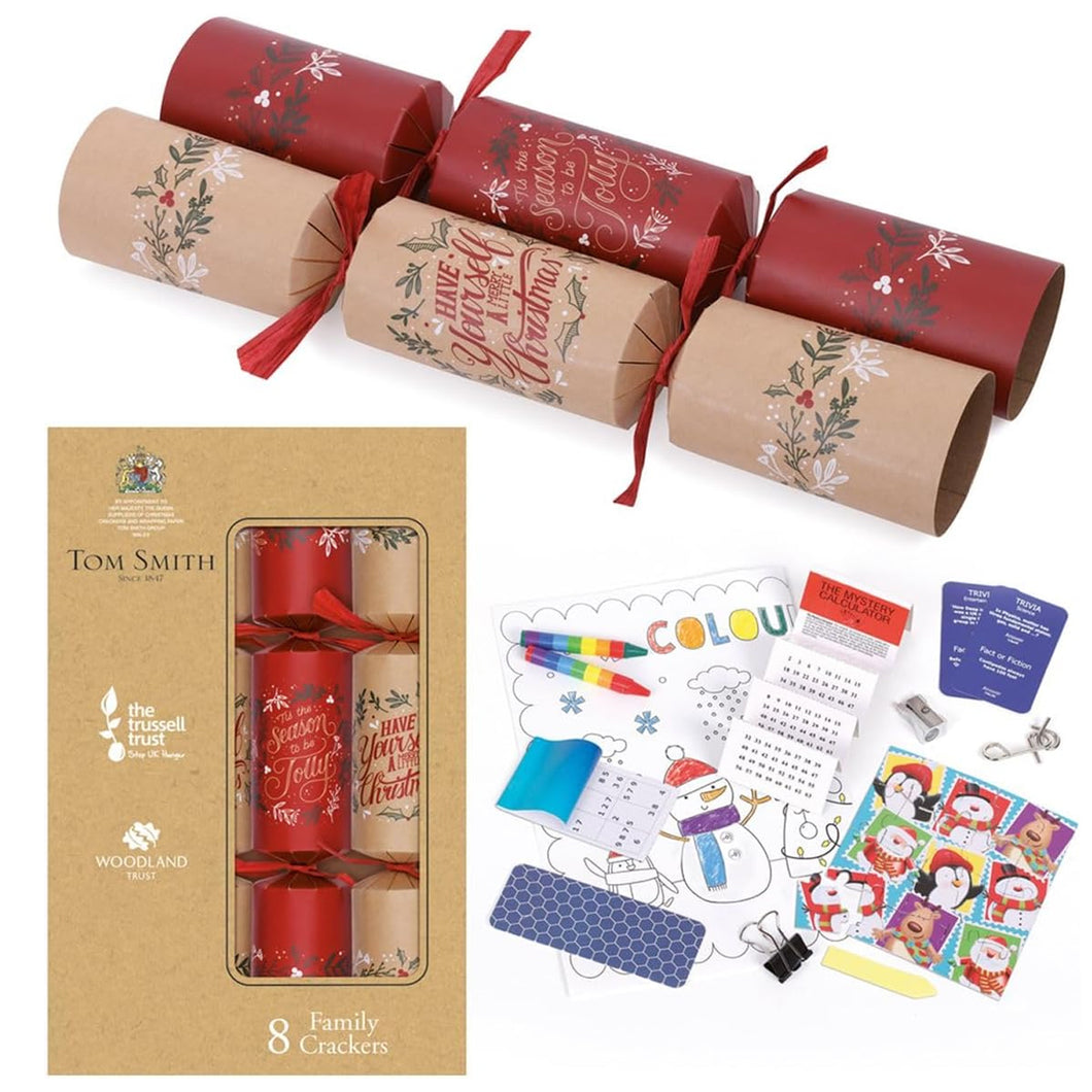 Tom Smith Kraft Brown & Red Traditional Holy Christmas Crackers 8 Pack