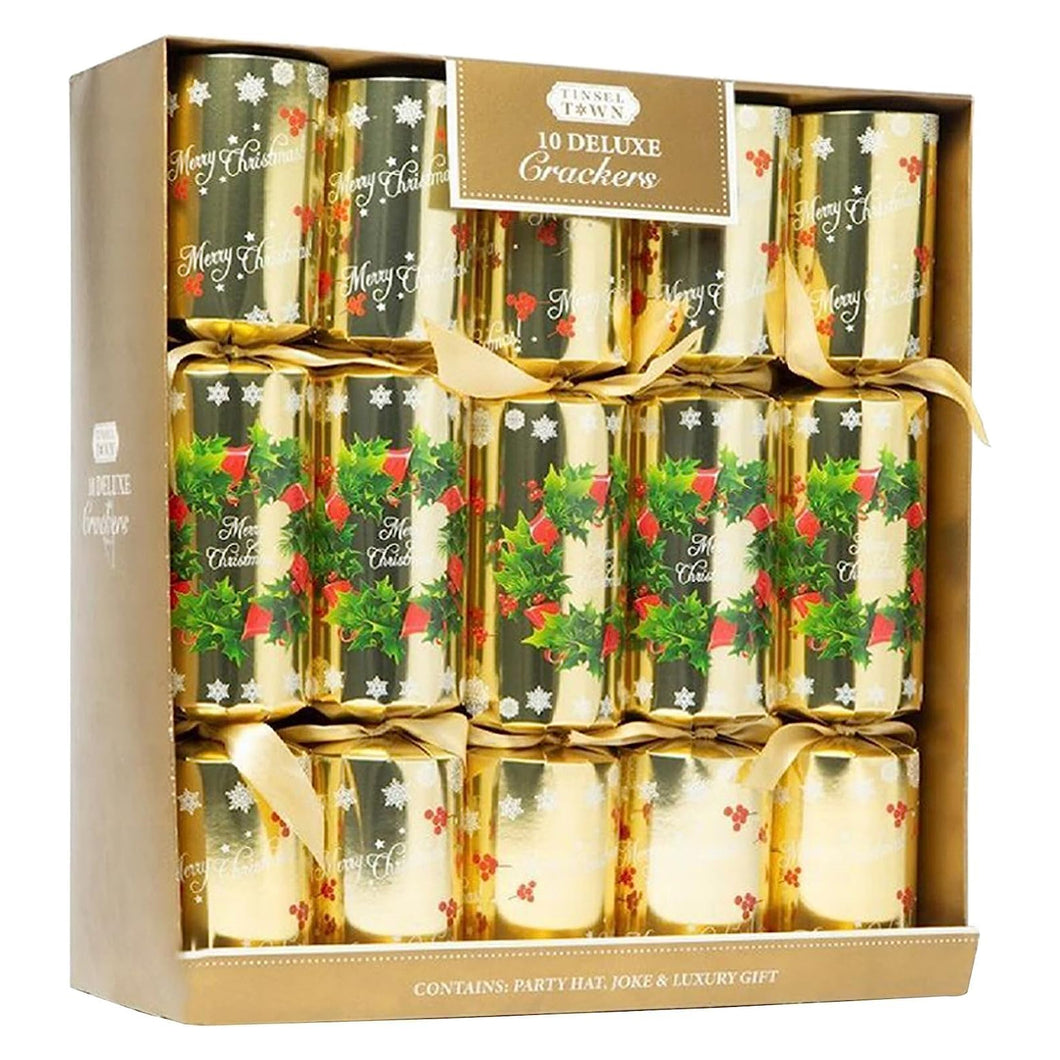 Tinsel Town Gold Deluxe Christmas Crackers 10pk