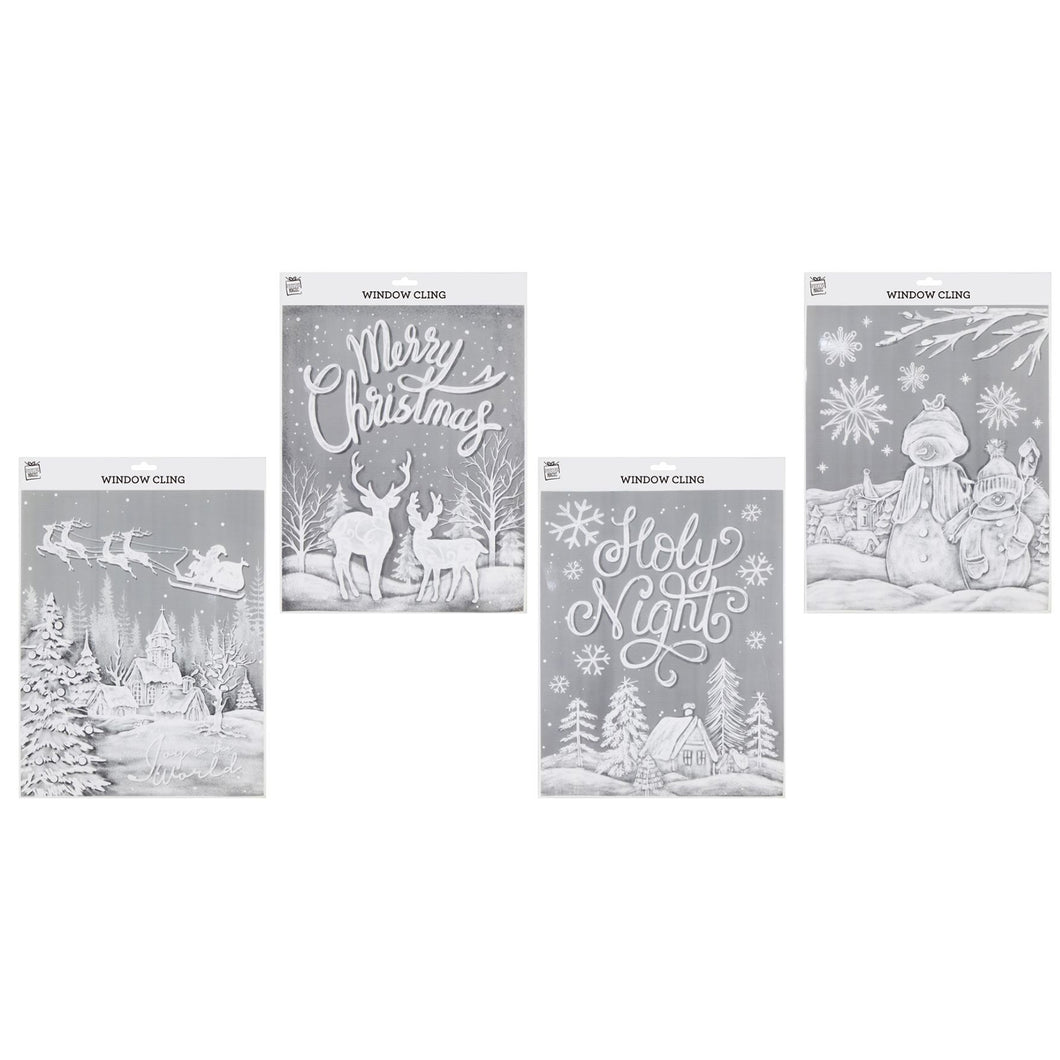 Festive Magic White Sketch Christmas Window Cling Assorted
